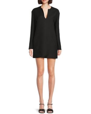 Valentino Split-Neck Wool-Silk Minidress - Black