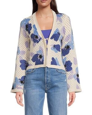 Joseph A Open Knit Floral Cotton Cardigan - Blue