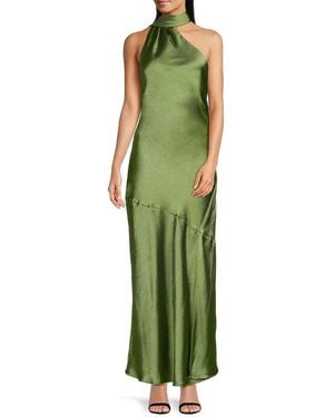 Bebe Sash Cowlback Satin Maxi Dress - Green