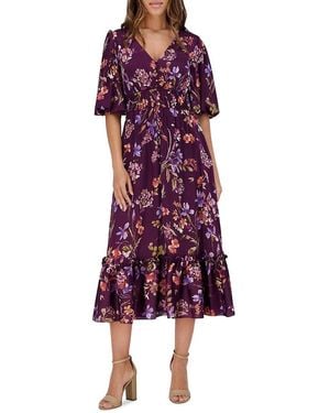 Kensie Puff Sleeve Floral Midi-Dress - Blue