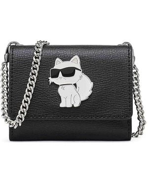 Karl Lagerfeld Choupette Leather Wallet On Chain - Black