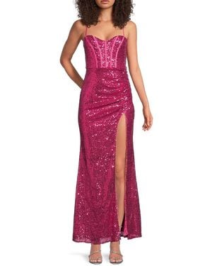 Lulus Sequin Sweetheart Slit Maxi Dress - Pink