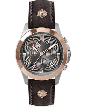 Versus 44mm Stainless Steel & Leather Strap Watch - Grey