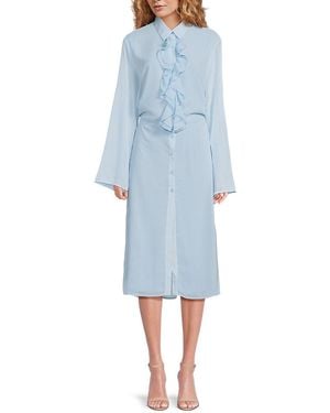 AREA STARS Ruffled Button-Front Shirtdress - Blue