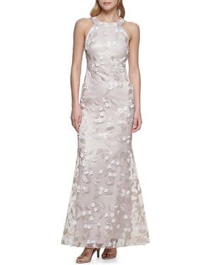 Eliza J Floral Appliqué A-line Gown - White