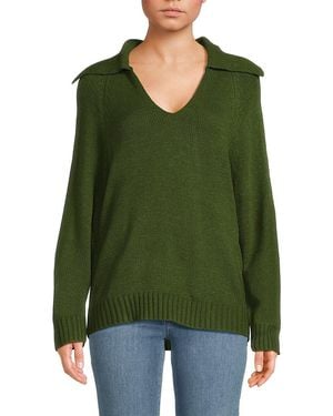 WeWoreWhat Rib-Knit Johnny Collar Sweater - Green