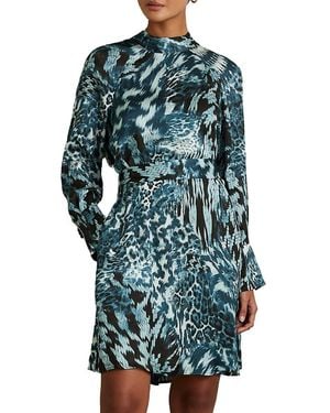 Reiss Ester Printed Flippy Minidress - Blue