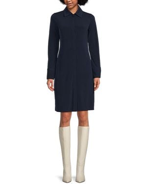 Vince Spread Collar A-Line Polo Dress - Blue