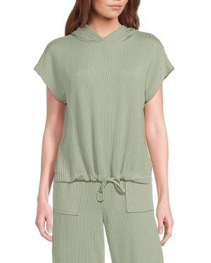 Andrew Marc Striped Tie-Waist Hooded Top - Green
