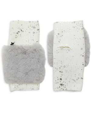 Jocelyn Faux Fur Trim Fingerless Gloves - White