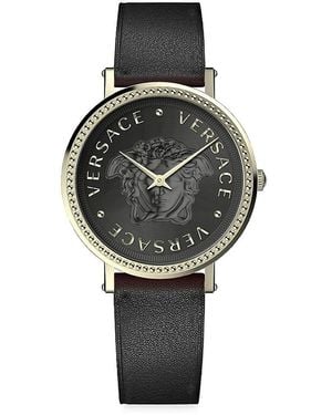 Versace Goldtone Stainless Steel & Leather Strap Watch/37Mm - Gray