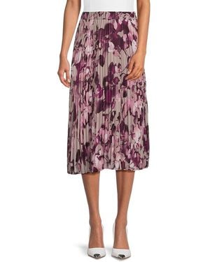 Calvin Klein Floral Pleated Midi-Skirt - Red