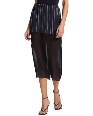 Gauchère Striped & Sheer Midi-Skirt - Black