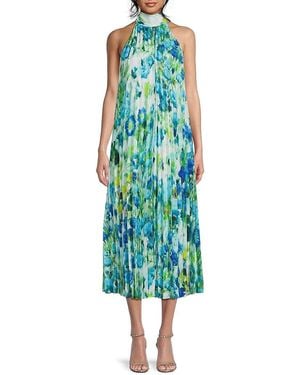 Emanuel Ungaro Rue Floral Pleated Halter Cocktail Dress - Green