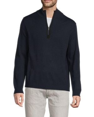 Bruno Magli Merino Wool Quarter-Zip Mock Turtleneck Sweater - Blue