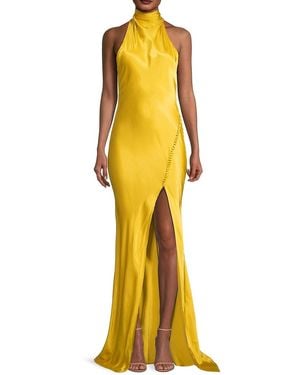 SAU LEE Penelope Satin Halter Gown - Yellow