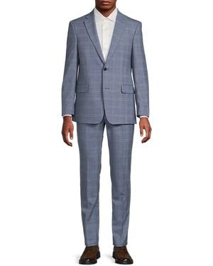 Saks Fifth Avenue Windowpane Wool-blend Modern-fit Suit - Blue