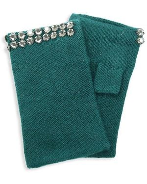 Portolano Embellished Cashmere Fingerless Gloves - Green