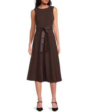 Calvin Klein Belted A-Line Midi-Dress - Brown