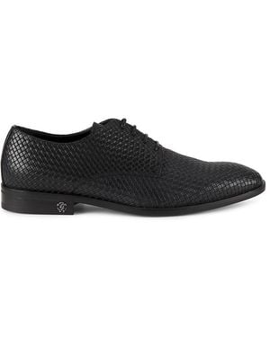 Roberto Cavalli Woven Leather Textured Oxford Shoes - Black