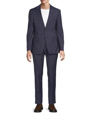 Tommy Hilfiger Plaid Wool-Blend Two-Button Classic-Fit Suit - Blue