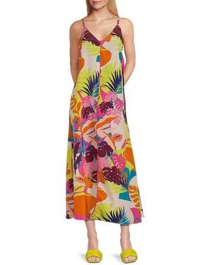 True Destinations Tropical Print A-Line Midi-Dress - White