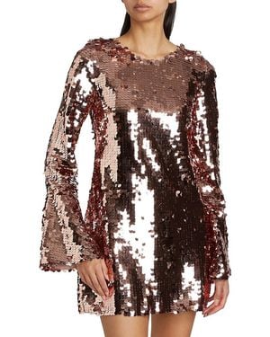 LoveShackFancy Graceland Annabella Sequined Bell-Sleeve Minidress - Metallic