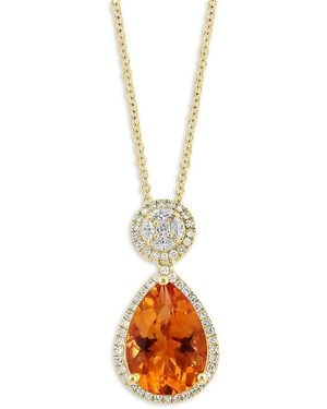 Effy 14K, 0.40 Tcw Diamond & 5.15 Ctw Citrine Pendant Necklace - Metallic