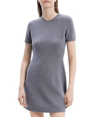 Theory Wool-Cashmere Crewneck Minidress - Grey