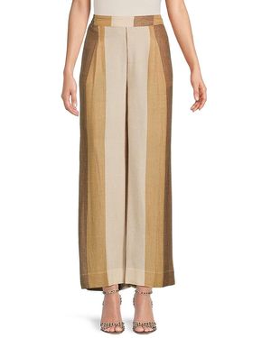 Vintage Havana Woven Metallic Stripe Trousers - Natural
