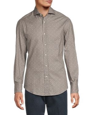 Brunello Cucinelli Geometric Cotton Button-Front Shirt - Grey