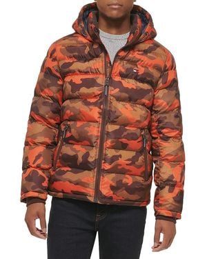 Tommy Hilfiger Typographic Print Hooded Puffer Jacket - Orange
