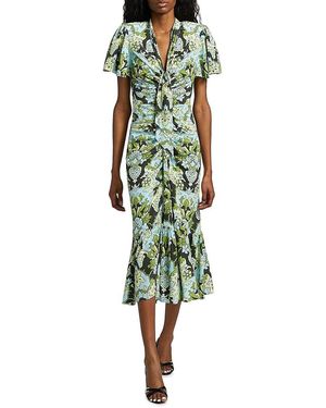 Cinq À Sept Peeta Damask Trumpet-Hem Midi-Dress - Green