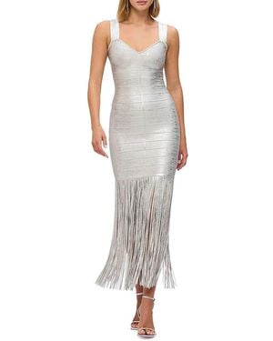 Hervé Léger Alba Metallic Bandage Maxidress - Grey