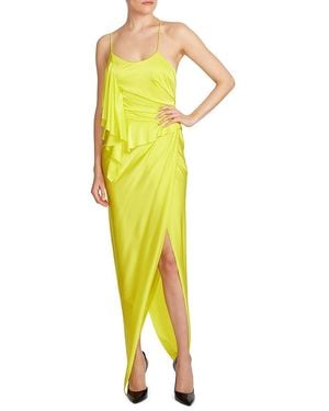 Alexandre Vauthier Spaghetti-Strap Draped Maxi Dress - Yellow