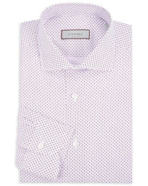 Canali Geometric Cotton Slim-Fit Dress Shirt - Pink