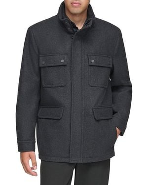 Andrew Marc Dunbar Military Melton Wool Coat - Gray
