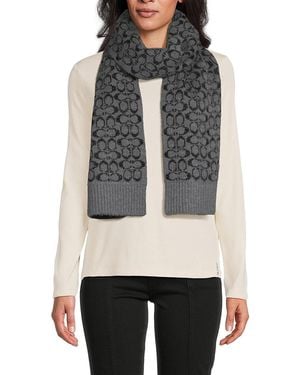 COACH Monogram Jacquard Wool Blend Scarf - Gray