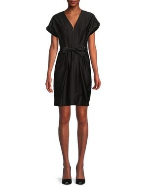Halston Sateen Belted Minidress - Black