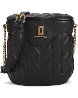 Karl Lagerfeld Logo Quilted Leather Crossbody Bag - Black