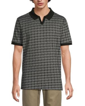 Karl Lagerfeld Geometric Cotton-Blend Polo Shirt - Gray