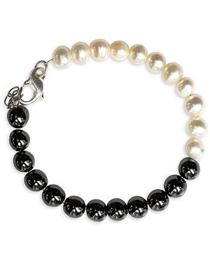jean claude Sterling Silver, 7-8mm Freshwater Pearl & Hematite Beaded Bracelet - Metallic