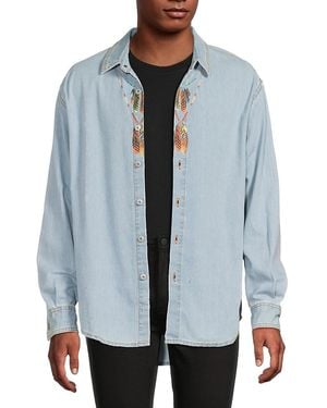 Marcelo Burlon Feather Print Denim Shirt - Blue