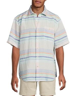 Tommy Bahama Striped Linen-Blend Shirt - Blue