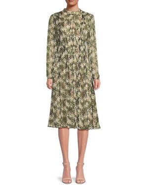 Mikael Aghal Floral Long-Sleeve Midi-Dress - Green