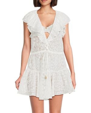 MILLY Dana Leopard Burnout Cover-Up Minidress - White