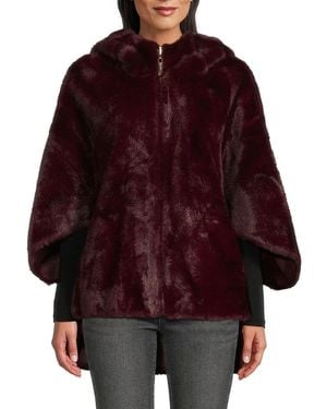 Belle Fare Reversible Faux-Mink Hooded Cape - Red