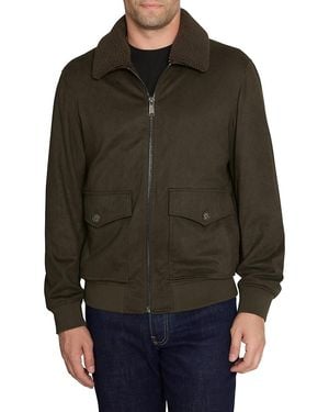 Sam Edelman Faux Shearling Trim Goat Suede Bomber Jacket - Grey