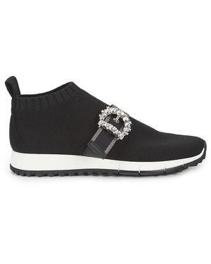 Jimmy Choo Cheri Rhinestone Buckle Knit Trainers - Black
