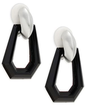 Kenneth Jay Lane Rhodium Plated Geometric Clip-On Drop Earrings - Black